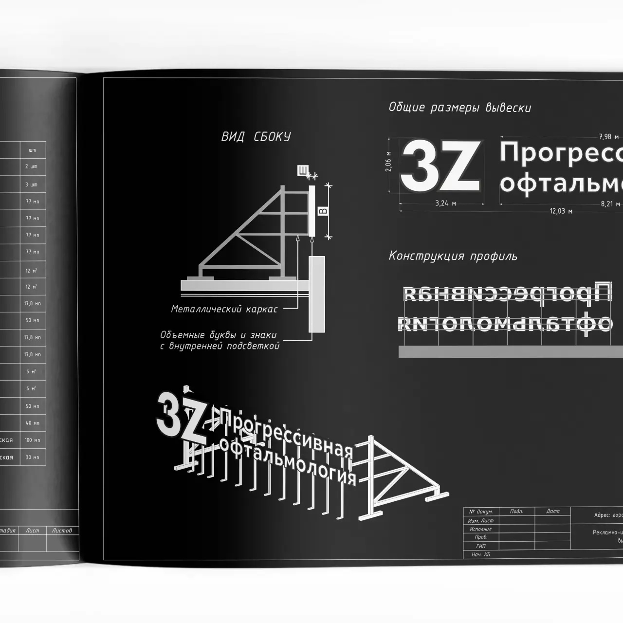 Паспорт конструкции для вывески световой со спецификацией