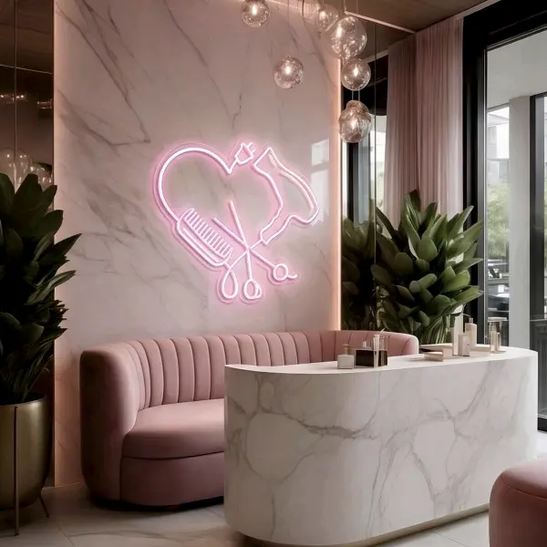 Неоновая вывеска «HAIR DESIGN STUDIO» (77х68 см)