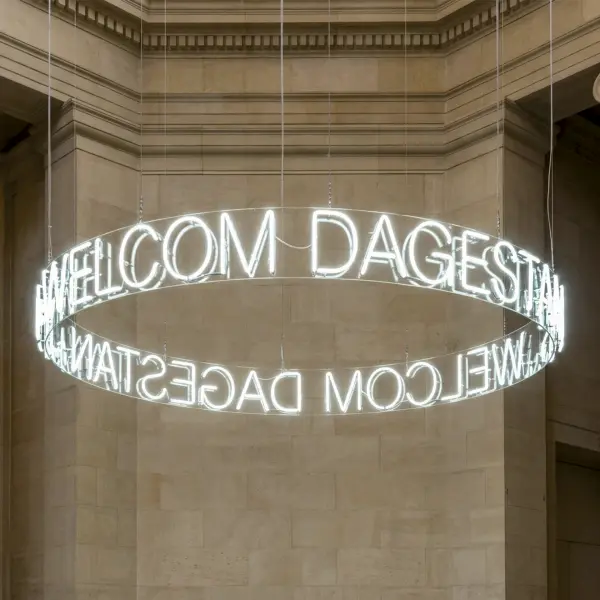 Неоновый подвесной светильник «WELCOM DAGESTAN» (150х150 см)